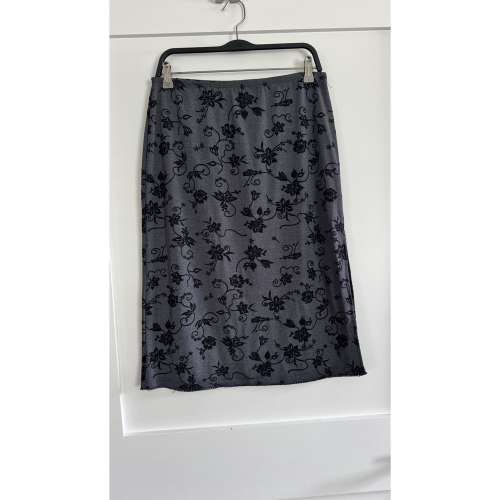 Pencil Skirt Large Embroidered Black Flowers Whimsigoth Dark Academia Romantic